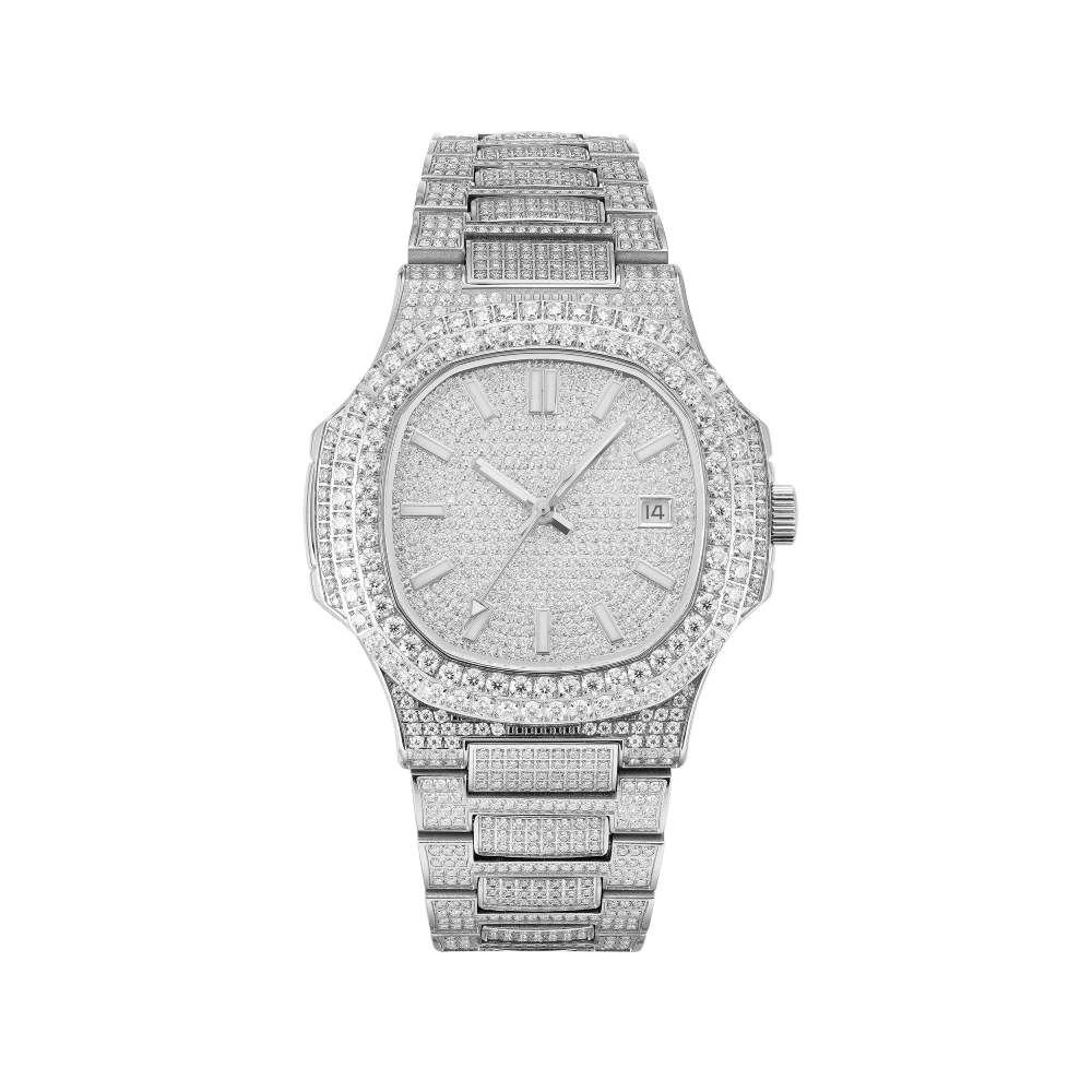 Circle Face Moissanite Watch 4K White Gold 2