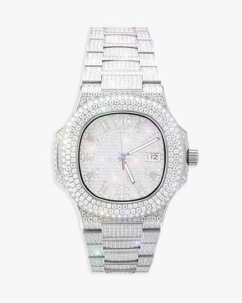 Circle Face Moissanite Watch 14K White Gold px main