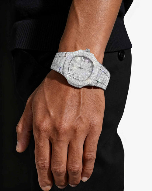 Circle Face Moissanite Watch 14K White Gold px model