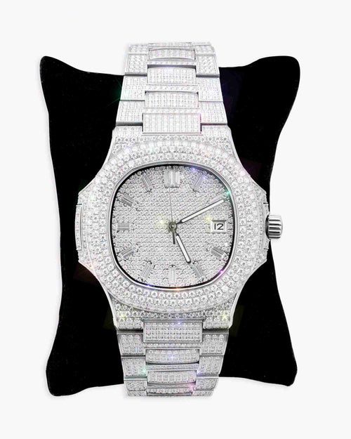 Circle Face Moissanite Watch 14K White Gold px pillow