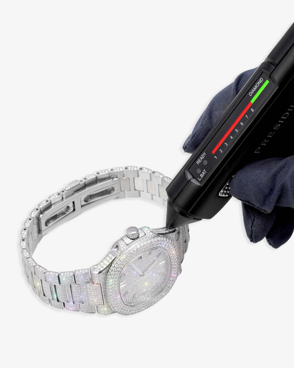 Circle Face Moissanite Watch 14K White Gold px test