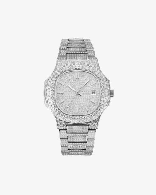 Circle Face Moissanite Watch 14K White Gold px