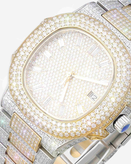 Circle Face Moissanite Watch 14K Yellow Gold px close new