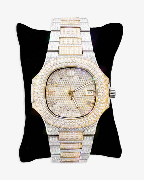 Circle Face Moissanite Watch 14K Yellow Gold px display
