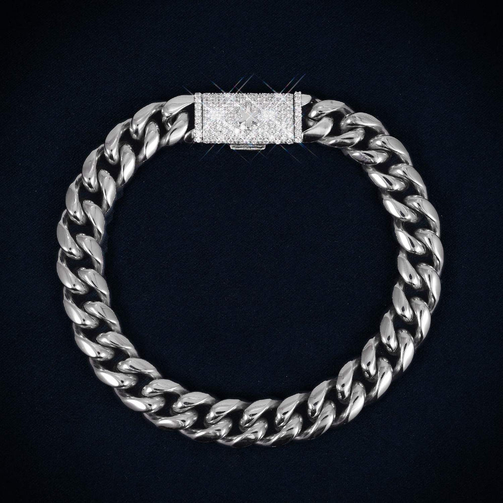 Cuban Link Bracelet with Iced Clasp 14K Gold round 12MM