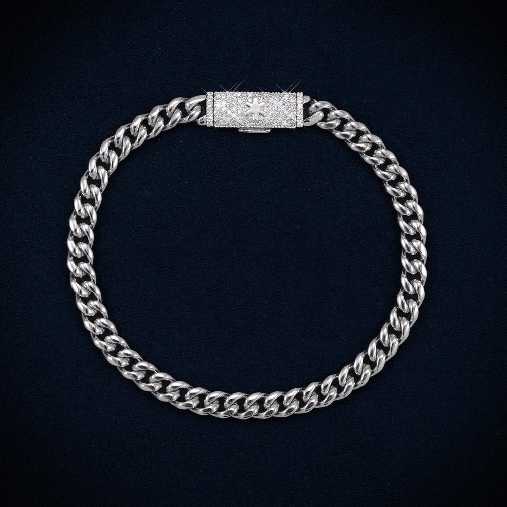 Cuban Link Bracelet with Iced Clasp 14K Gold round 6MM