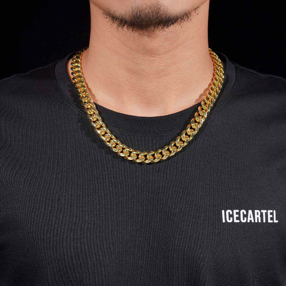 Cuban Link Chain with Iced Clasp 14K Yellow Gold icecartel 12MM model