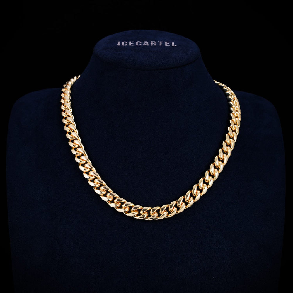 Cuban Link Chain with Iced Clasp 14K Yellow Gold icecartel 12MM