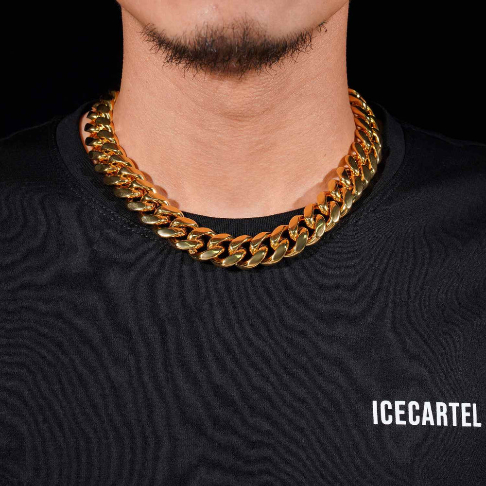 Cuban Link Chain with Iced Clasp 14K Yellow Gold icecartel 18MM model