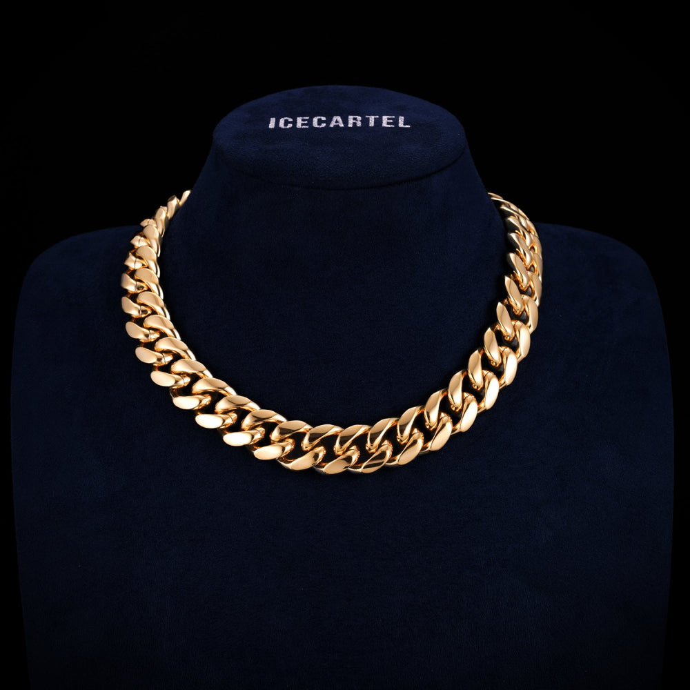 Cuban Link Chain with Iced Clasp 14K Yellow Gold icecartel 18MM