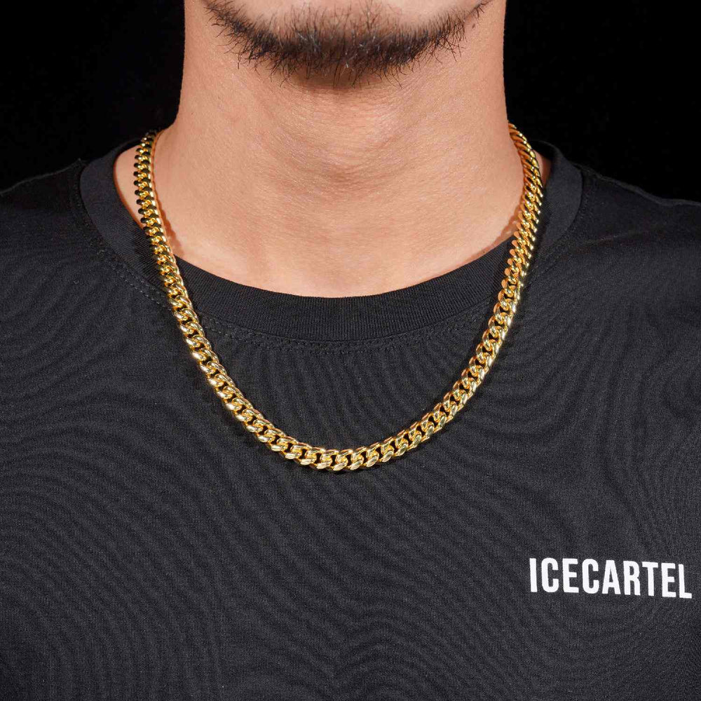 Cuban Link Chain with Iced Clasp 14K Yellow Gold icecartel 8MM model