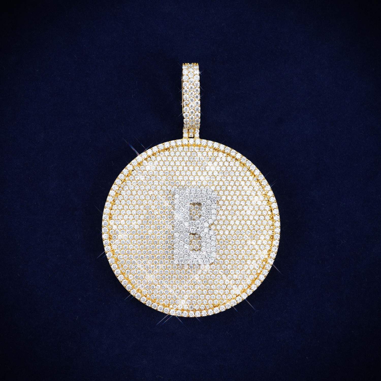 Custom B Moissanite Circle Pendant 14K Gold icecartel main
