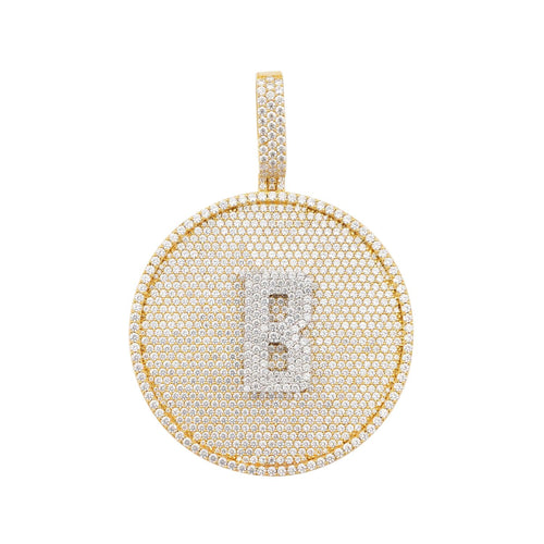 Custom B Moissanite Circle Pendant 14K Gold icecartel white