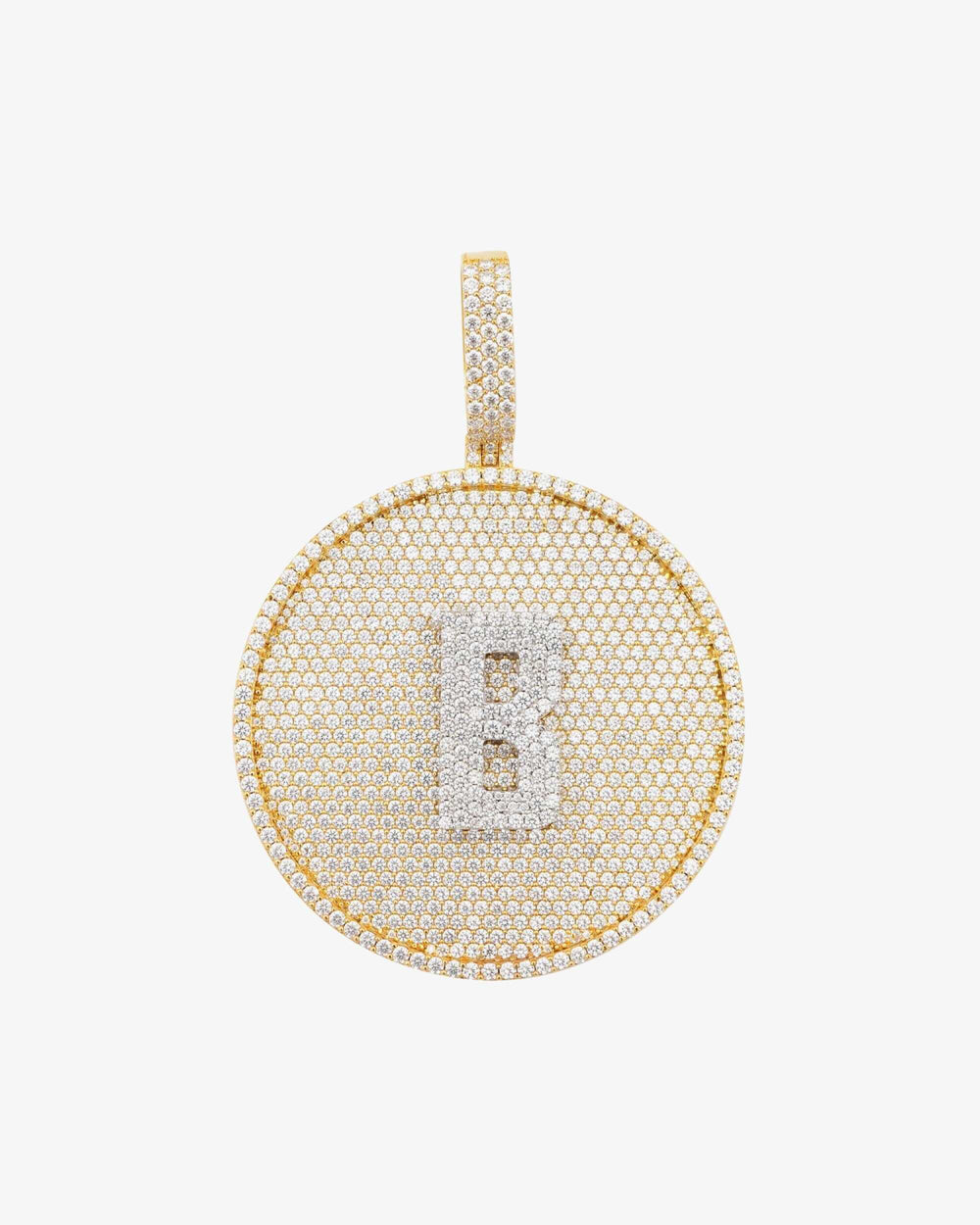 Custom B Moissanite Circle Pendant 14K Gold icecartel white
