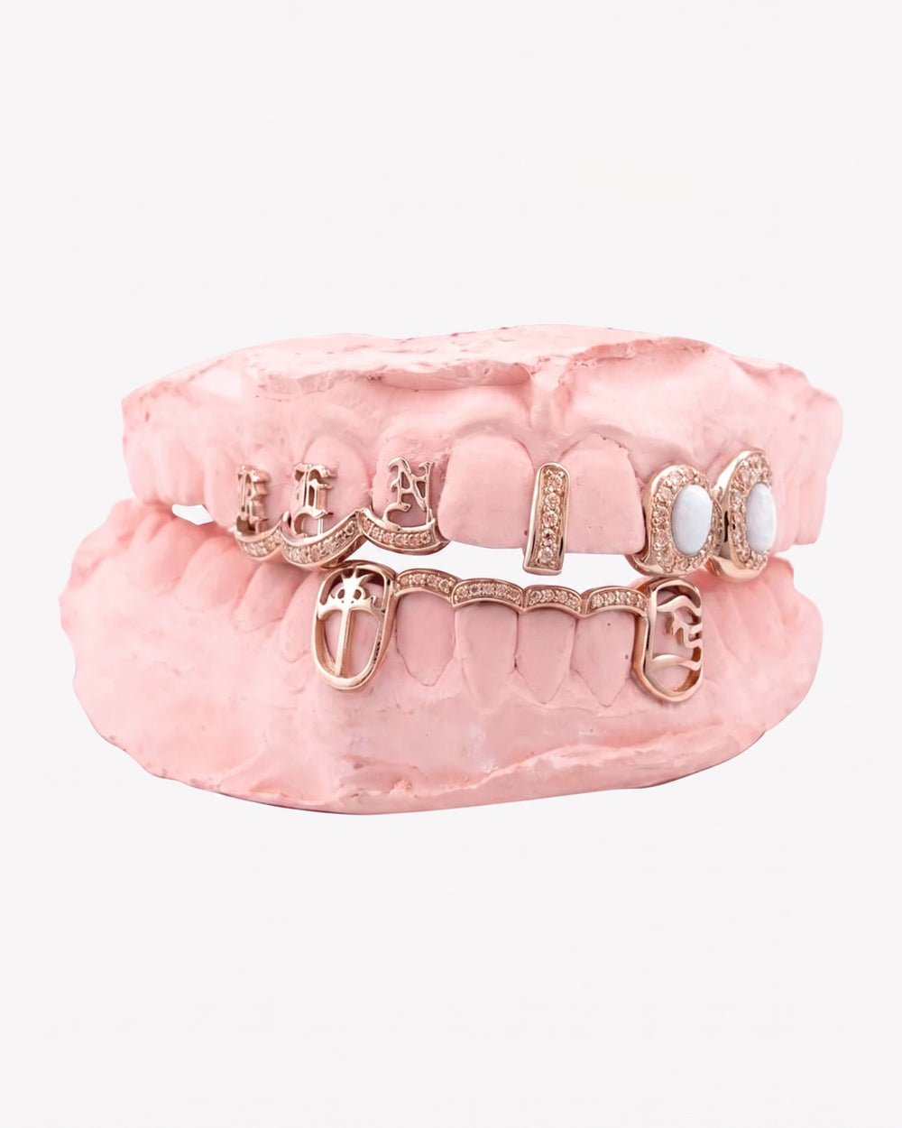 Custom Cross Opal Moissanite Grillz - Rose Gold