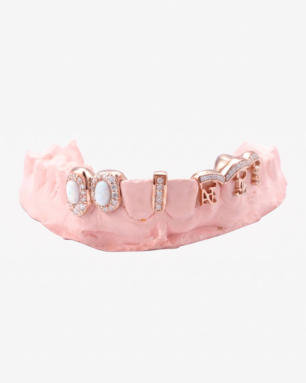 Custom Cross Opal Moissanite Grillz - Rose Gold