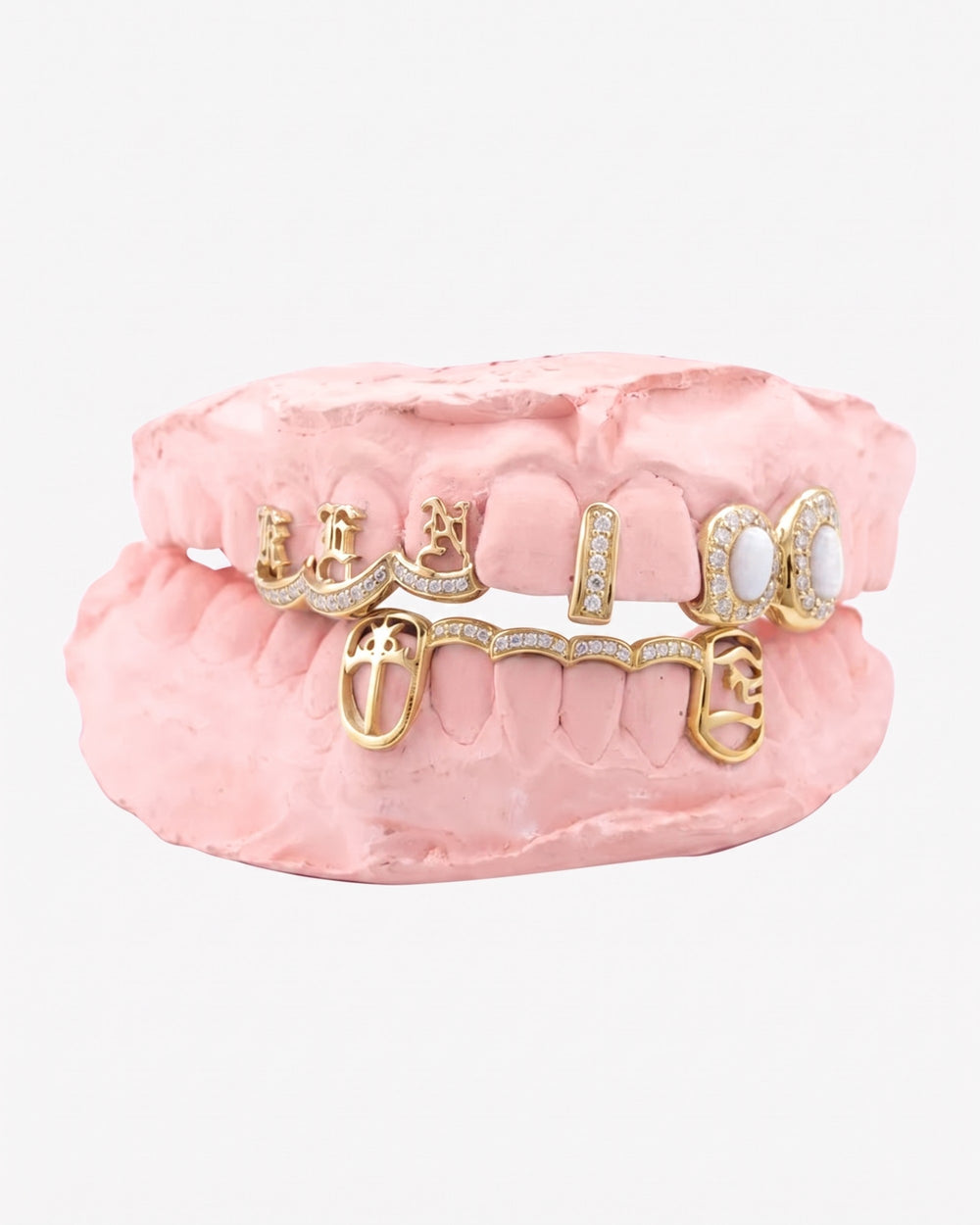 Custom Cross Opal Moissanite Grillz - Yellow Gold