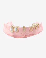 Custom Cross Opal Moissanite Grillz - Yellow Gold