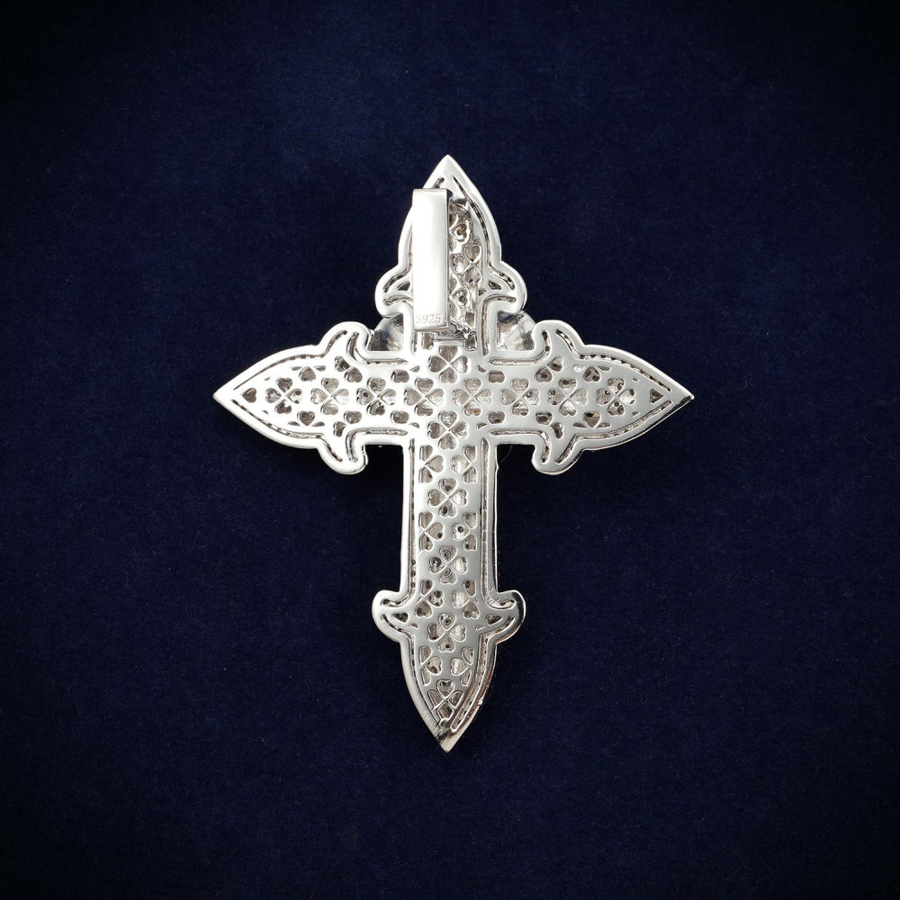 Custom Moissanite Blessed Cross Pendant 14K Gold icecartel back