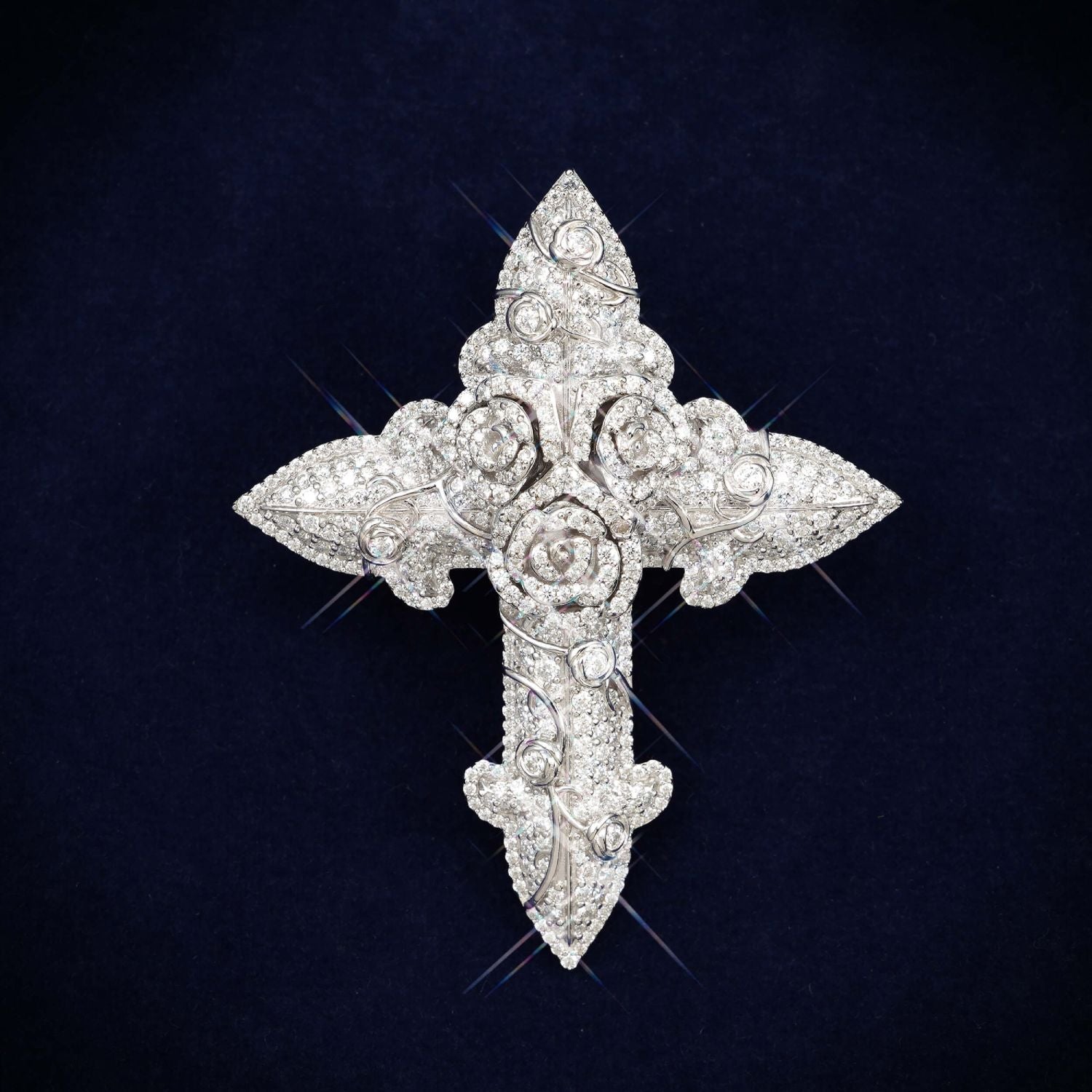 Custom Moissanite Blessed Cross Pendant 14K Gold icecartel main