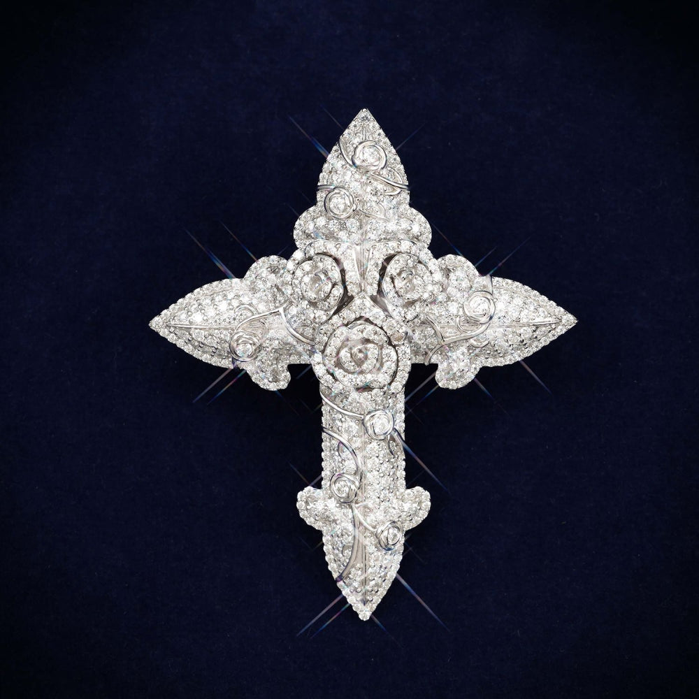 Custom Moissanite Blessed Cross Pendant 14K Gold icecartel main