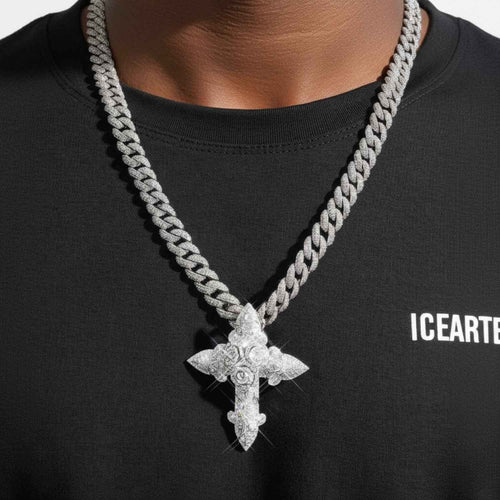 Custom Moissanite Blessed Cross Pendant 14K Gold icecartel model1