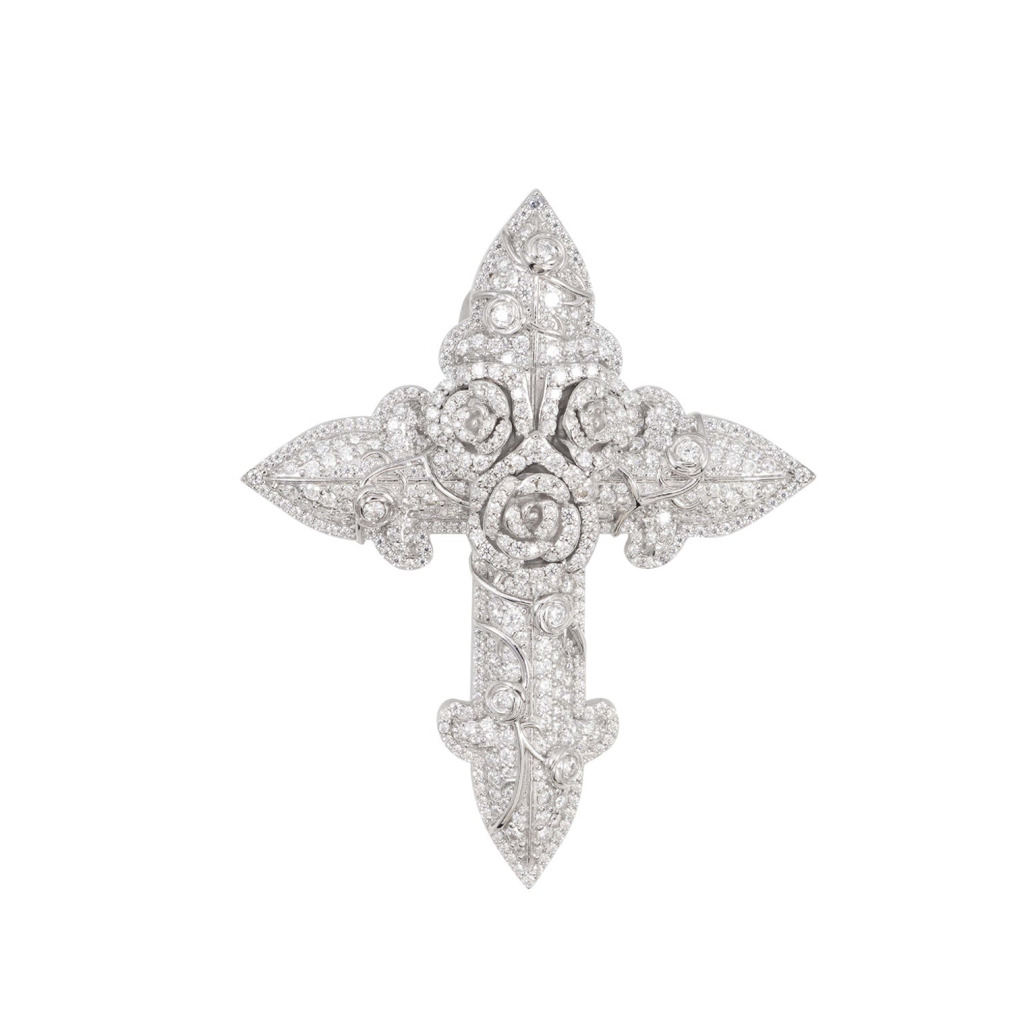 Custom Moissanite Blessed Cross Pendant 14K Gold icecartel white