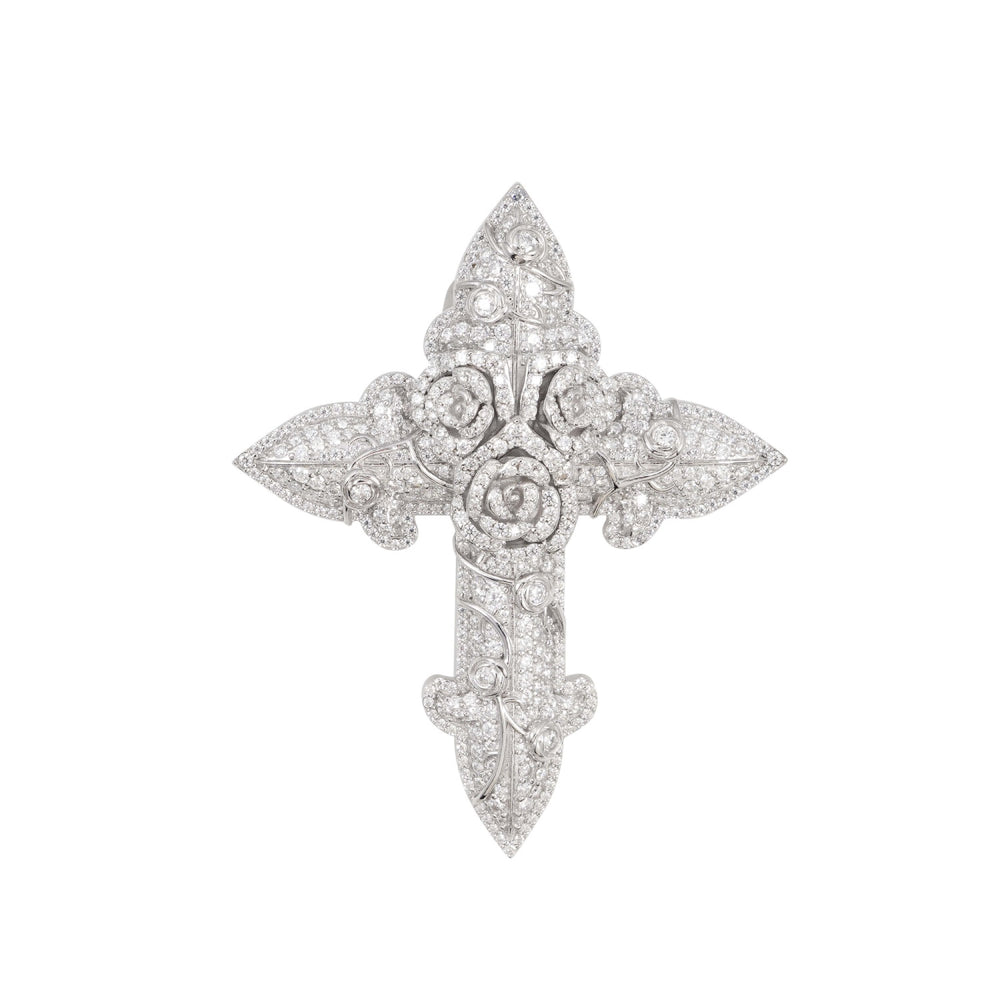Custom Moissanite Blessed Cross Pendant 14K Gold icecartel white
