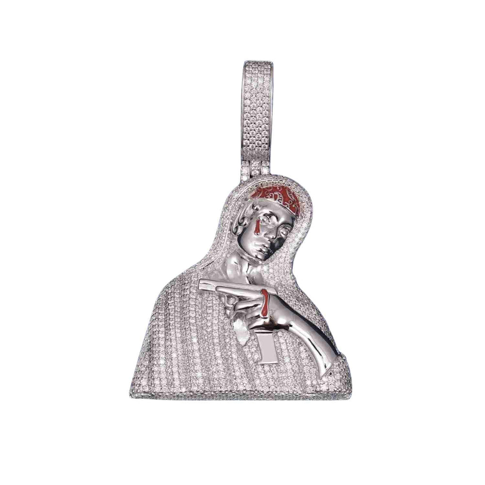 Custom Moissanite Logo Bloody Pistol Jesus Pendant 14k Gold 41