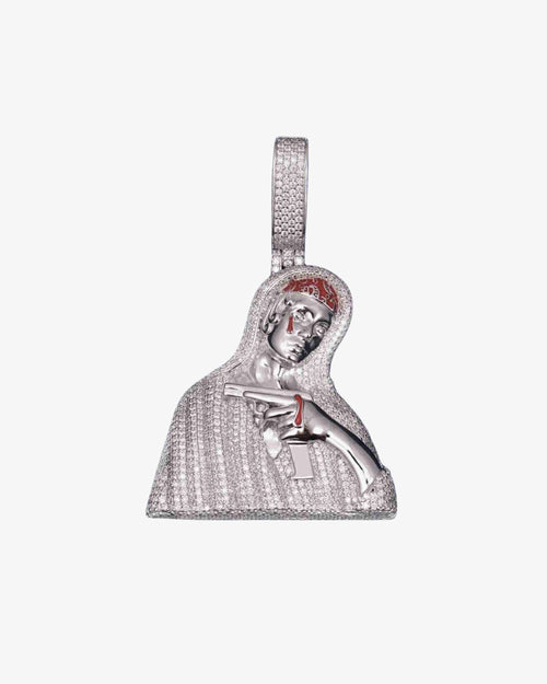 Custom Moissanite Logo Bloody Pistol Jesus Pendant 14k Gold 41
