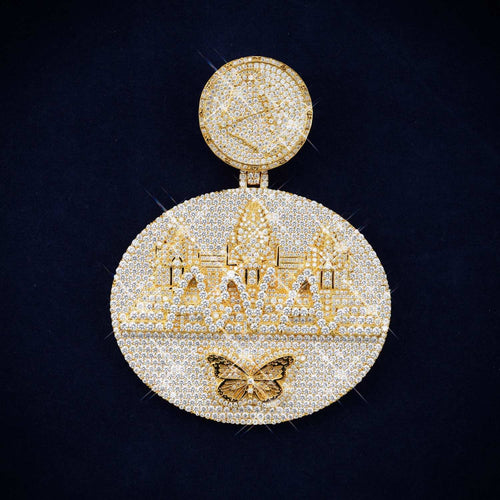 Custom Moissanite Butterfly Circle Pendant 14K Gold icecartel main_1