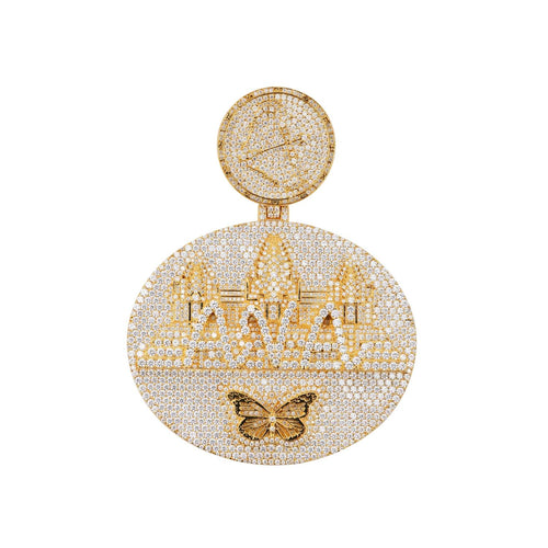 Custom Moissanite Butterfly Circle Pendant 14K Gold icecartel white