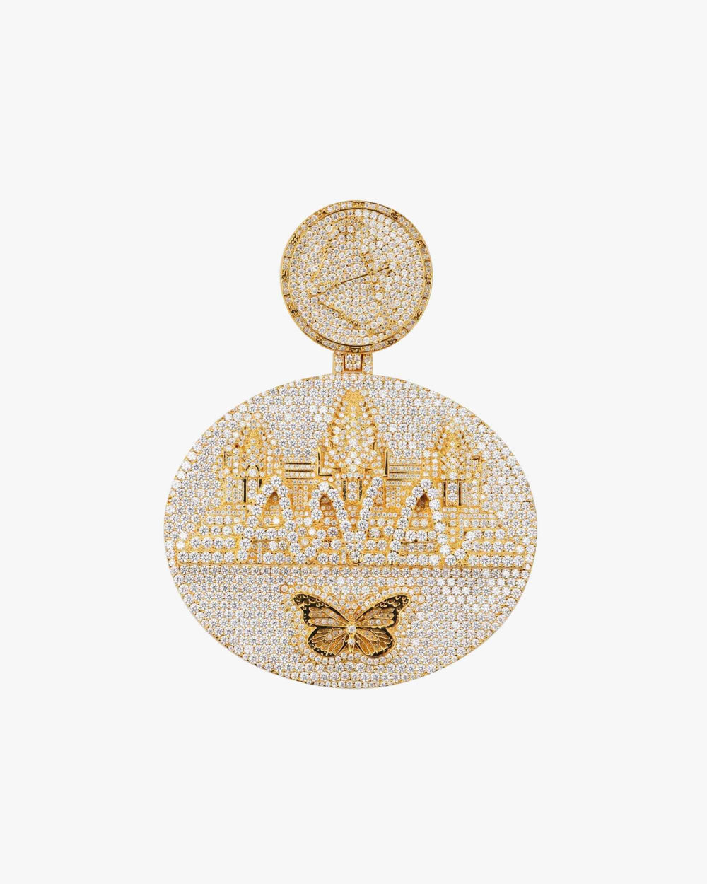 Custom Moissanite Butterfly Circle Pendant 14K Gold icecartel white