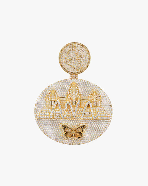 Custom Moissanite Butterfly Circle Pendant 14K Gold icecartel white