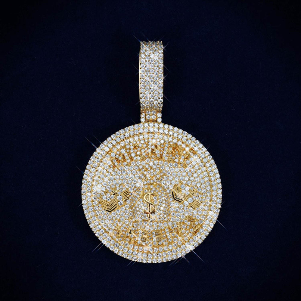 Custom Moissanite Circle MONEY HABBITS Pendant 14K Gold ICECARTEL MAIN