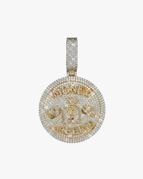 Custom Moissanite Circle MONEY HABBITS Pendant 14K Gold ICECARTEL MAIN1