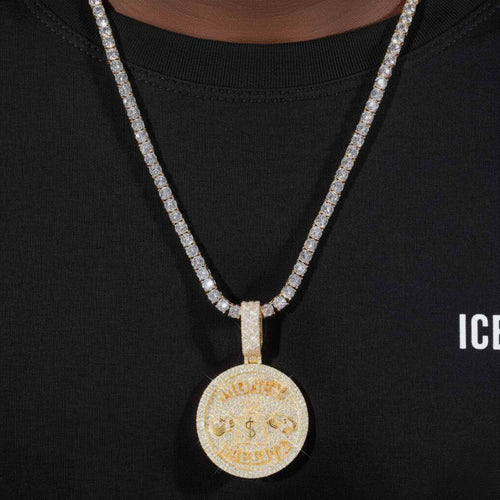 Custom Moissanite Circle MONEY HABBITS Pendant 14K Gold ICECARTEL MODEL1