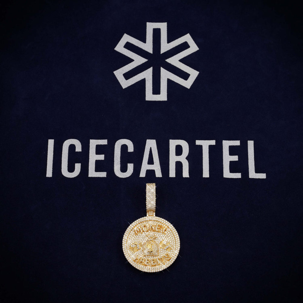 Custom Moissanite Circle MONEY HABBITS Pendant 14K Gold ICECARTEL