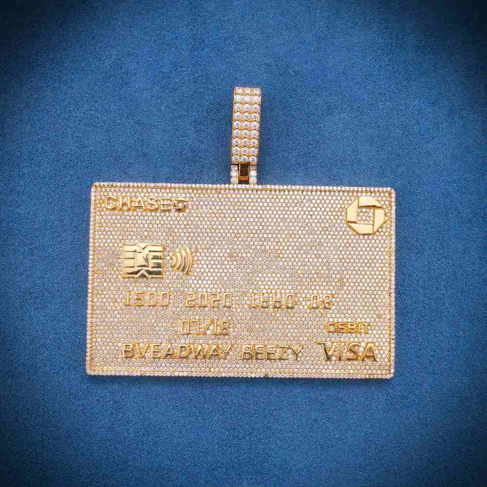 Custom Moissanite Credit Card Pendant 14K Yellow Gold 2