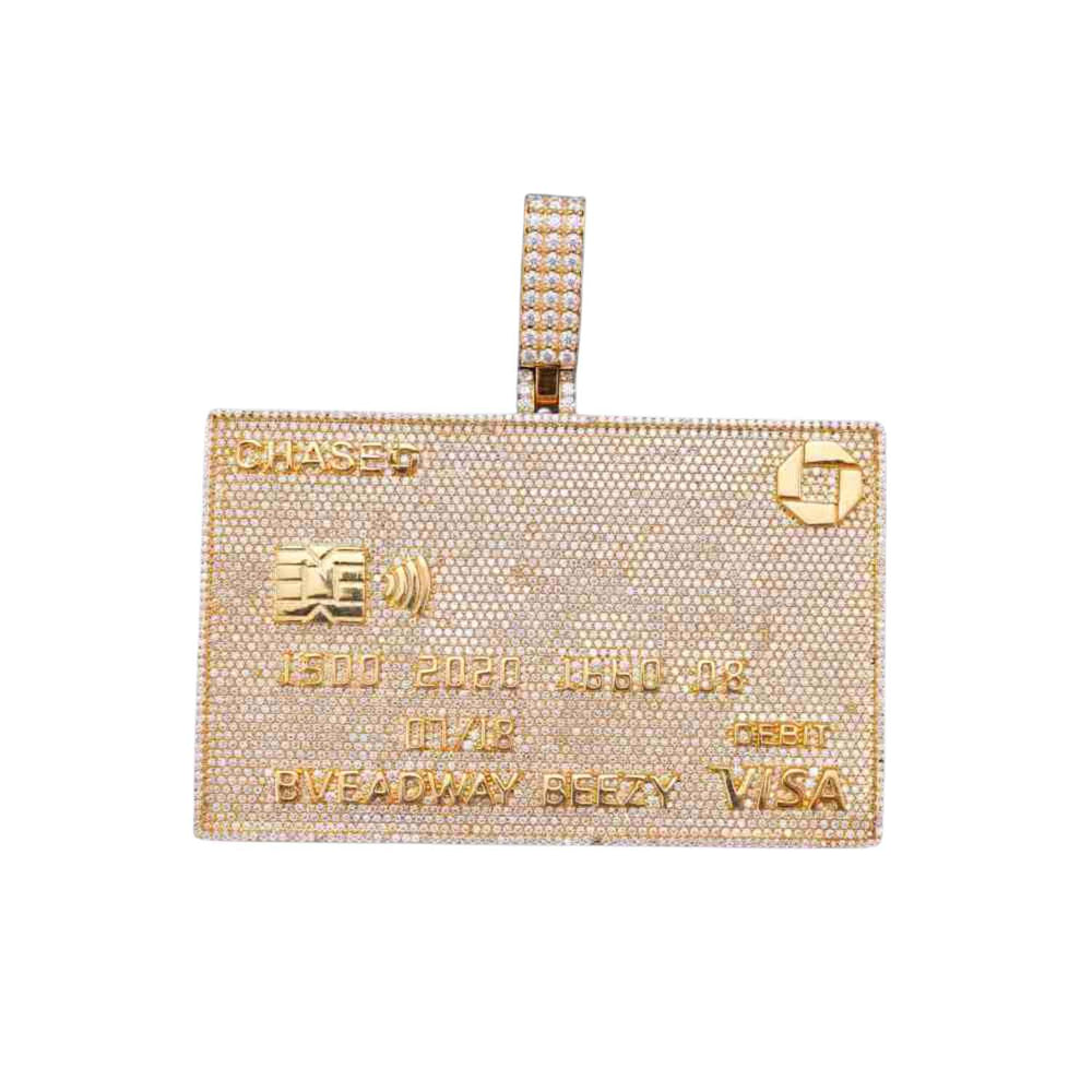Custom Moissanite Credit Card Pendant 14K Yellow Gold icecartel