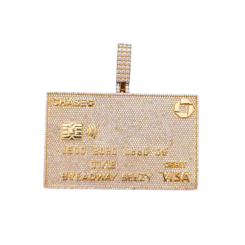 Custom Moissanite Credit Card Pendant 14K Yellow Gold icecartel