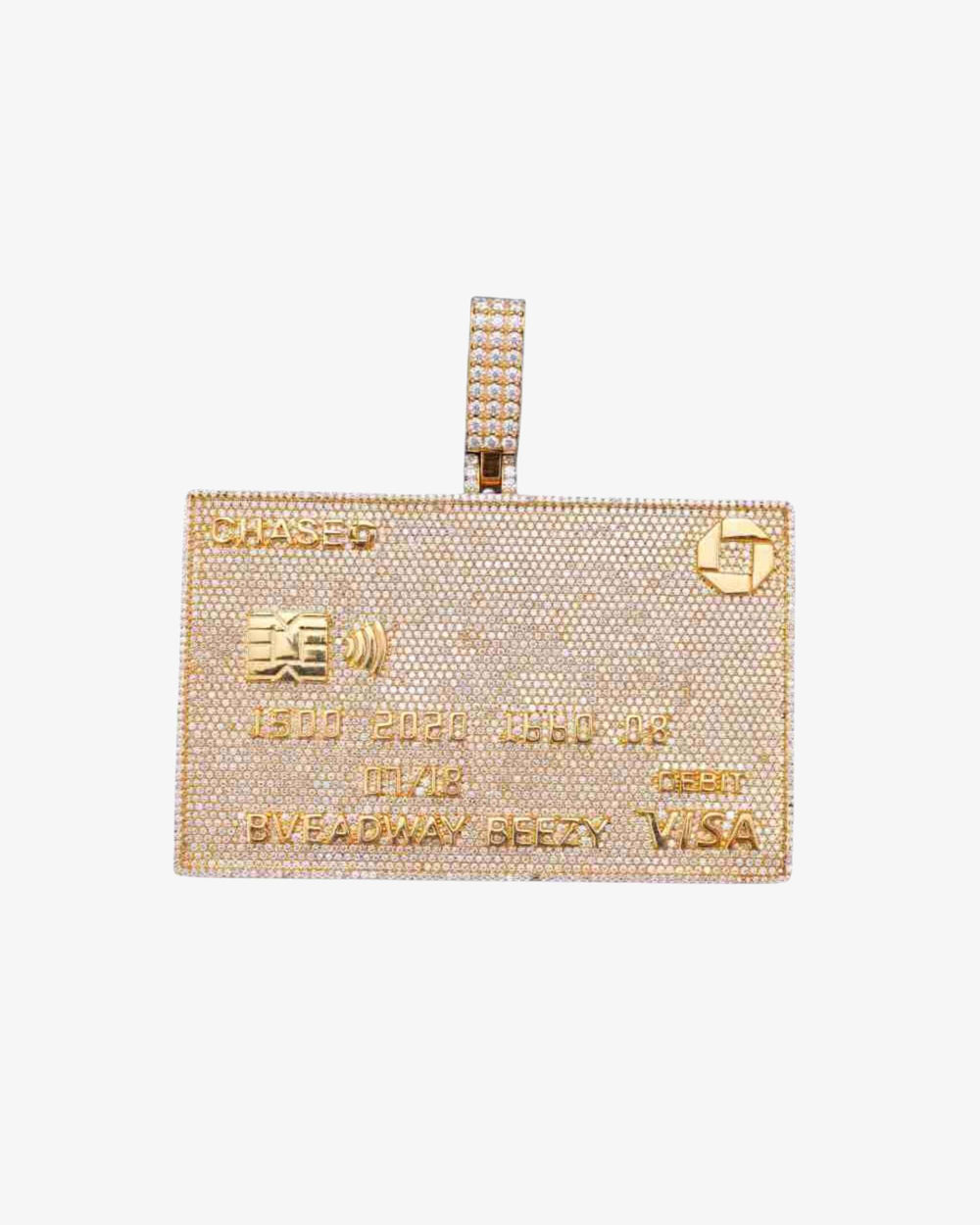 Custom Moissanite Credit Card Pendant 14K Yellow Gold icecartel