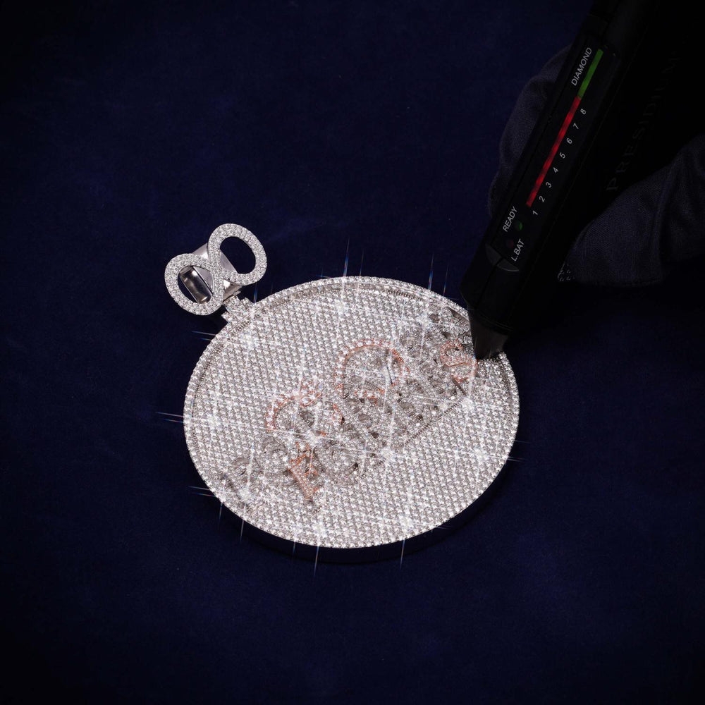 Custom Moissanite Eternity Circle Pendant 14k Gold Icecartel test