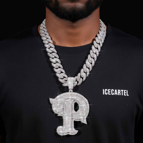 Custom Moissanite Letter P Pendant 14K Gold icecartel model1
