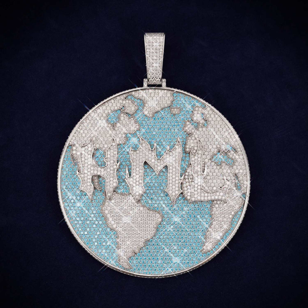 Custom WORLD Moissanite Circle Pendant 14K Gold ICECARTEL main