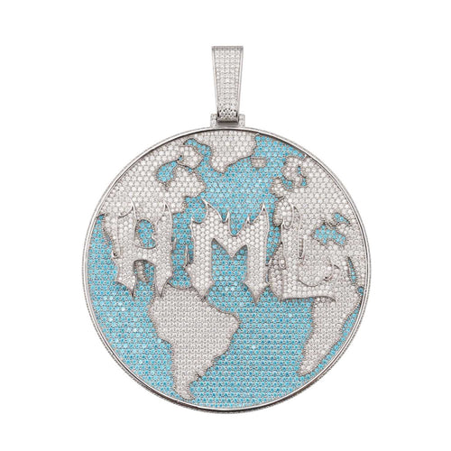 Custom WORLD Moissanite Circle Pendant 14K Gold ICECARTEL white