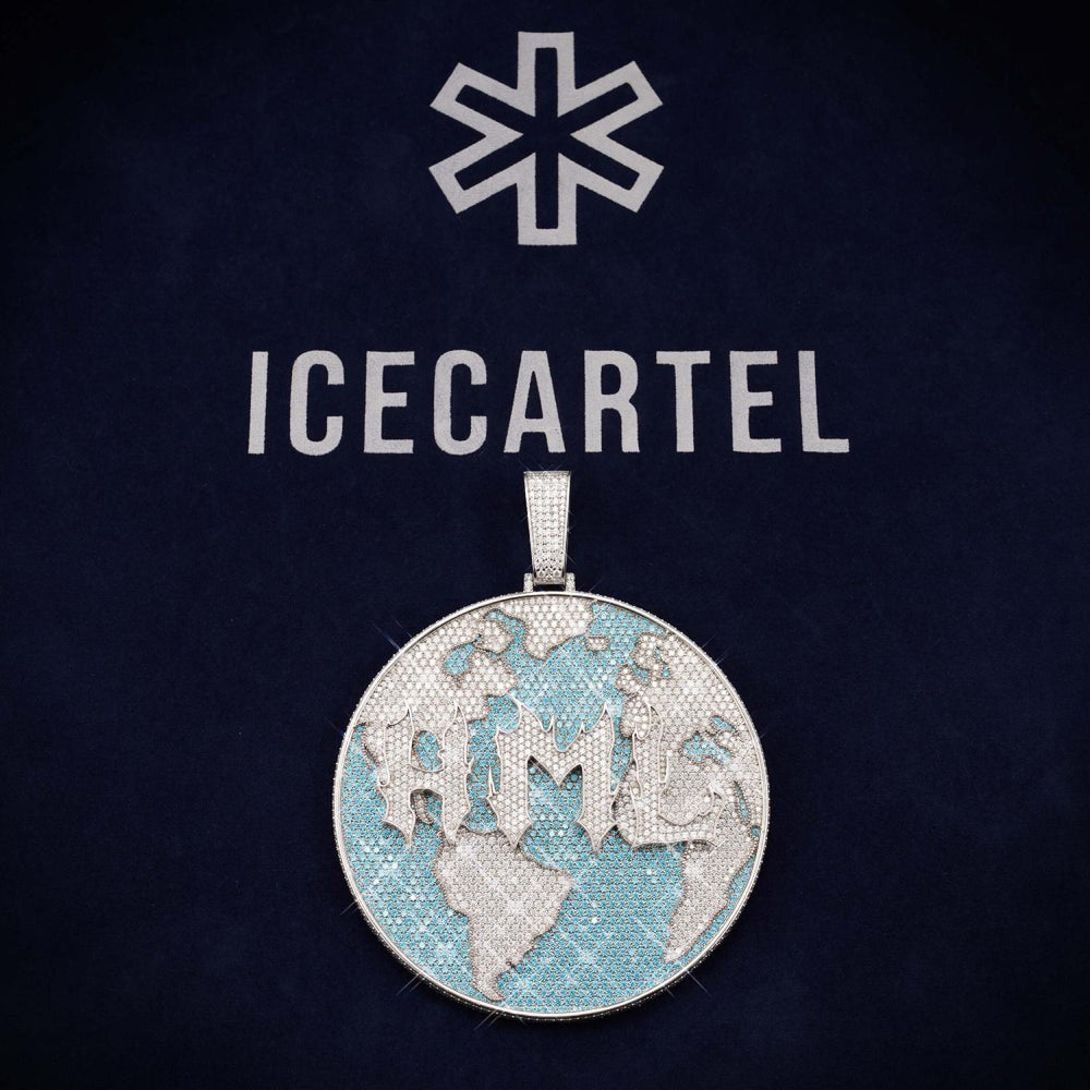 Custom WORLD Moissanite Circle Pendant 14K Gold ICECARTEL