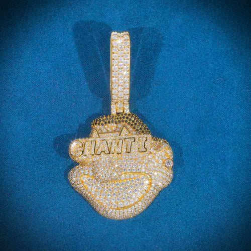 Custom moissanite logo pendant yellow gold ghanti 1