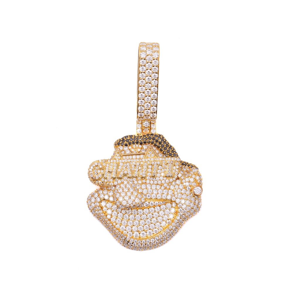 Custom moissanite logo pendant yellow gold ghanti 2