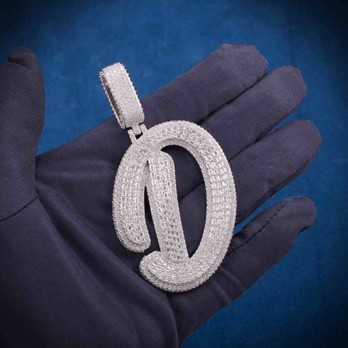 "D" Custom Moissanite Pendant 14K Gold hand